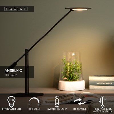 Lucide ANSELMO - Desk lamp - Ø 18 cm - LED Dim. - 1x9W 3000K - Black